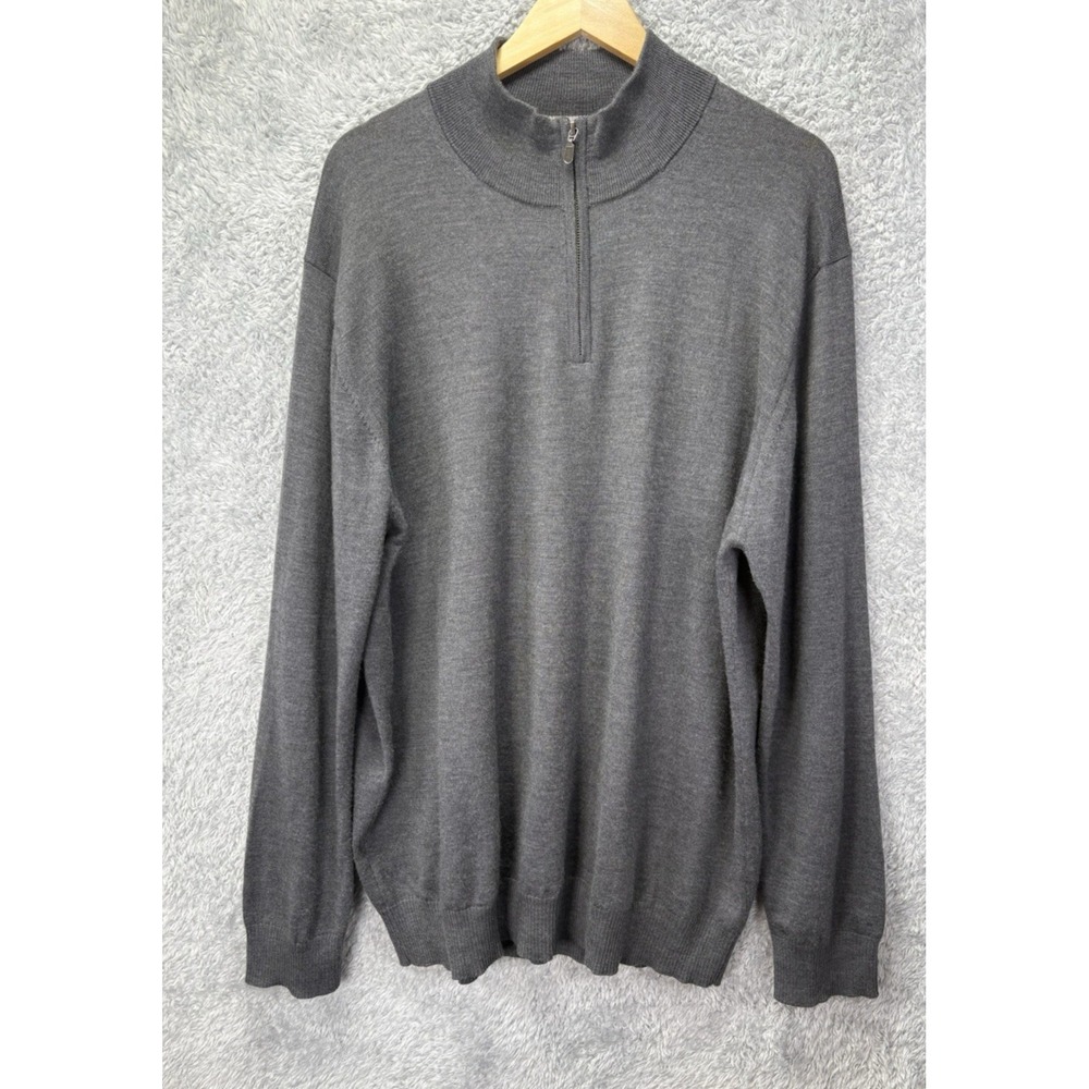 Charles Tyrwhitt Mens XXL Gray 100% Merino Wool Quarter Zip Sweater Pullover